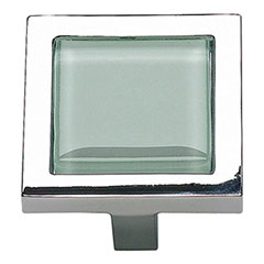 Atlas Homewares [230-GR-CH] Die Cast Zinc Cabinet Knob - Spa Series - Green Glass - Polished Chrome Finish - 1 3/8&quot; Sq.