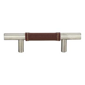 Atlas Homewares [280-OW-BRN] Die Cast Zinc Cabinet Pull Handle - Zanzibar Series - Standard Size - Brown Leather - Brushed Nickel Finish - 3" C/C - 5 3/8" L