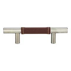 Atlas Homewares [280-OW-BRN] Die Cast Zinc Cabinet Pull Handle - Zanzibar Series - Standard Size - Brown Leather - Brushed Nickel Finish - 3&quot; C/C - 5 3/8&quot; L