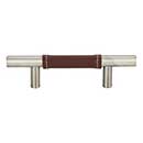 Atlas Homewares [280-OW-BRN] Die Cast Zinc Cabinet Pull Handle - Zanzibar Series - Standard Size - Brown Leather - Brushed Nickel Finish - 3" C/C - 5 3/8" L