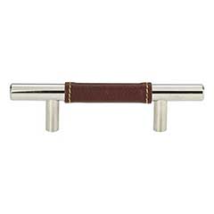 Atlas Homewares [280-OW-CH] Die Cast Zinc Cabinet Pull Handle - Zanzibar Series - Standard Size - Brown Leather - Polished Chrome Finish - 3&quot; C/C - 5 3/8&quot; L