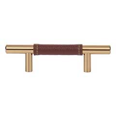 Atlas Homewares [280-OW-WB] Die Cast Zinc Cabinet Pull Handle - Zanzibar Series - Standard Size - Brown Leather - Warm Brass Finish - 3&quot; C/C - 5 3/8&quot; L