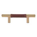 Atlas Homewares [280-OW-WB] Die Cast Zinc Cabinet Pull Handle - Zanzibar Series - Standard Size - Brown Leather - Warm Brass Finish - 3&quot; C/C - 5 3/8&quot; L