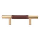 Atlas Homewares [280-OW-WB] Die Cast Zinc Cabinet Pull Handle - Zanzibar Series - Standard Size - Brown Leather - Warm Brass Finish - 3" C/C - 5 3/8" L