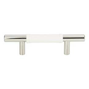 Atlas Homewares [280-WT-CH] Die Cast Zinc Cabinet Pull Handle - Zanzibar Series - Standard Size - White Leather - Polished Chrome Finish - 3" C/C - 5 3/8" L