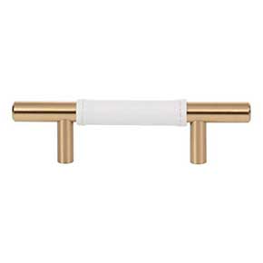 Atlas Homewares [280-WT-WB] Die Cast Zinc Cabinet Pull Handle - Zanzibar Series - Standard Size - White Leather - Warm Brass Finish - 3" C/C - 5 3/8" L