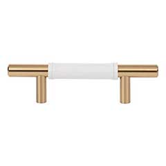 Atlas Homewares [280-WT-WB] Die Cast Zinc Cabinet Pull Handle - Zanzibar Series - Standard Size - White Leather - Warm Brass Finish - 3&quot; C/C - 5 3/8&quot; L