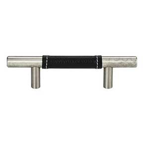 Atlas Homewares [280-BL-BRN] Die Cast Zinc Cabinet Pull Handle - Zanzibar Series - Standard Size - Black Leather - Brushed Nickel Finish - 3" C/C - 5 3/8" L