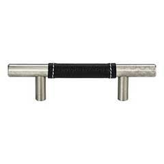 Atlas Homewares [280-BL-BRN] Die Cast Zinc Cabinet Pull Handle - Zanzibar Series - Standard Size - Black Leather - Brushed Nickel Finish - 3&quot; C/C - 5 3/8&quot; L