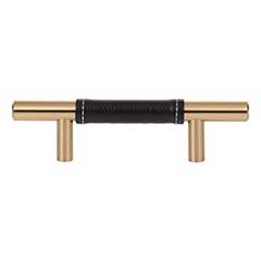 Atlas Homewares [280-BL-WB] Die Cast Zinc Cabinet Pull Handle - Zanzibar Series - Standard Size - Black Leather - Warm Brass Finish - 3&quot; C/C - 5 3/8&quot; L