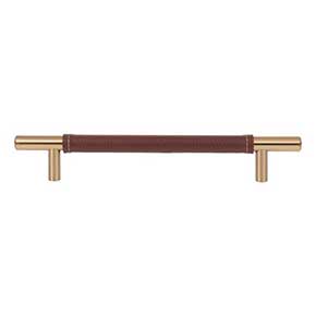 Atlas Homewares [281-OW-WB] Die Cast Zinc Cabinet Pull Handle - Zanzibar Series - Oversized - Brown Leather - Warm Brass Finish - 6 5/16" C/C - 8 11/16" L