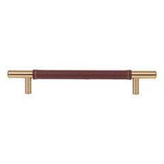 Atlas Homewares [281-OW-WB] Die Cast Zinc Cabinet Pull Handle - Zanzibar Series - Oversized - Brown Leather - Warm Brass Finish - 6 5/16&quot; C/C - 8 11/16&quot; L