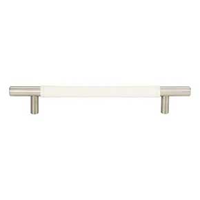 Atlas Homewares [281-WT-BRN] Die Cast Zinc Cabinet Pull Handle - Zanzibar Series - Oversized - White Leather - Brushed Nickel Finish - 6 5/16" C/C - 8 11/16" L