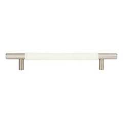 Atlas Homewares [281-WT-BRN] Die Cast Zinc Cabinet Pull Handle - Zanzibar Series - Oversized - White Leather - Brushed Nickel Finish - 6 5/16&quot; C/C - 8 11/16&quot; L