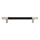Atlas Homewares [281-BL-BRN] Die Cast Zinc Cabinet Pull Handle - Zanzibar Series - Oversized - Black Leather - Brushed Nickel Finish - 6 5/16&quot; C/C - 8 11/16&quot; L