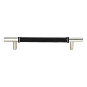 Atlas Homewares [281-BL-CH] Die Cast Zinc Cabinet Pull Handle - Zanzibar Series - Oversized - Black Leather - Polished Chrome Finish - 6 5/16" C/C - 8 11/16" L