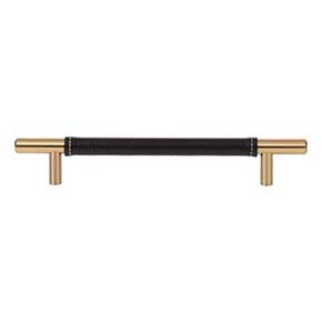 Atlas Homewares [281-BL-WB] Die Cast Zinc Cabinet Pull Handle - Zanzibar Series - Oversized - Black Leather - Warm Brass Finish - 6 5/16" C/C - 8 11/16" L