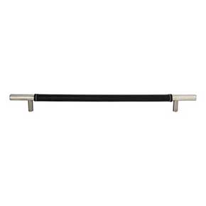 Atlas Homewares [282-BL-BRN] Die Cast Zinc Cabinet Pull Handle - Zanzibar Series - Oversized - Black Leather - Brushed Nickel Finish - 11 5/16" C/C - 14 1/2" L