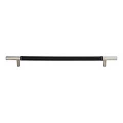 Atlas Homewares [282-BL-BRN] Die Cast Zinc Cabinet Pull Handle - Zanzibar Series - Oversized - Black Leather - Brushed Nickel Finish - 11 5/16&quot; C/C - 14 1/2&quot; L