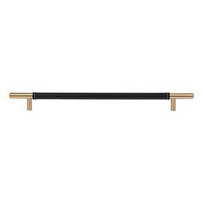 Atlas Homewares [282-BL-WB] Die Cast Zinc Cabinet Pull Handle - Zanzibar Series - Oversized - Black Leather - Warm Brass Finish - 11 5/16" C/C - 14 1/2" L