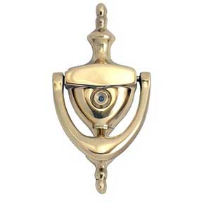 Brass Accents [A07-K6551-PVD] Solid Brass Door Knocker - Medium Traditional w/ Viewer - Polished Brass (PVD) Finish - 6" H