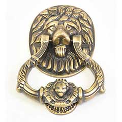 Brass Accents [A03-K5000-609] Solid Brass Door Knocker - Lion - Antique Brass Finish - 6 1/2&quot; H