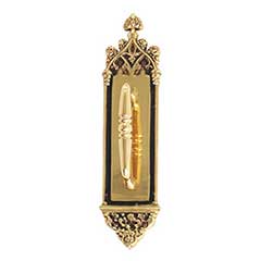 Brass Accents [A04-P5601-CLN-610] Solid Brass Door Pull Plate - Gothic w/ Colonial Wire Pull - Highlighted Brass Finish - 3 3/8&quot; W x 16&quot; L