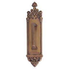 Brass Accents [A04-P5601-MSS-486] Solid Brass Door Pull Plate - Gothic w/ Mission Pull - Aged Brass Finish - 3 3/8&quot; W x 16&quot; L