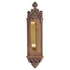 Brass Accents [A04-P5601-TRD-486] Solid Brass Door Pull Plate - Gothic w/ Traditional Pull - Aged Brass Finish - 3 3/8&quot; W x 16&quot; L