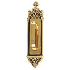 Brass Accents [A04-P5601-TRD-610] Solid Brass Door Pull Plate - Gothic w/ Traditional Pull - Highlighted Brass Finish - 3 3/8&quot; W x 16&quot; L