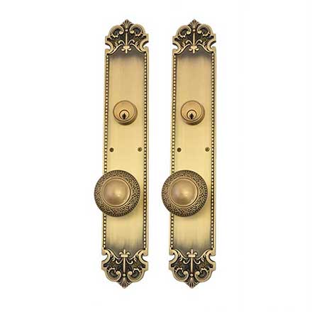 Brass Accents [D04-K322] Solid Brass Door Tubular Entry Set - Fleur de Lis Series - Double Cylinder - 3&quot; x 18&quot; Plate