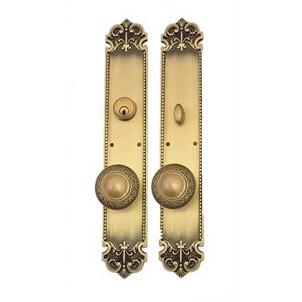 Brass Accents [D04-K322] Solid Brass Door Tubular Entry Set - Fleur de Lis Series - Single Cylinder - 3&quot; x 18&quot; Plate
