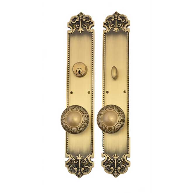 Brass Accents [D04K322] Solid Brass Door Tubular Entry Set Fleur de Lis Series Single