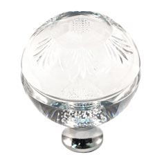 Cal Crystal [M1111-US26] Crystal Cabinet Knob - Clear - Globe - Pineapple Etching - Polished Chrome Stem - 1 3/8" Dia.