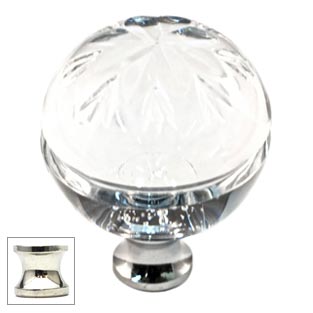 Cal Crystal [M1112-US14] Crystal Cabinet Knob - Clear - Globe - Floral Etching - Polished Nickel Stem - 1 3/8" Dia.