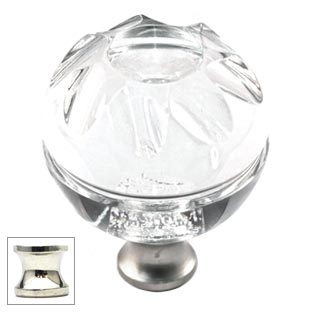 Cal Crystal [M1113-US14] Crystal Cabinet Knob - Clear - Globe - Groove Etching - Polished Nickel Stem - 1 3/8" Dia.