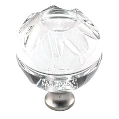 Cal Crystal [M1113-US4] Crystal Cabinet Knob - Clear - Globe - Groove Etching - Satin Brass Stem - 1 3/8" Dia.