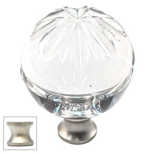 Cal Crystal [M1114-US15] Crystal Cabinet Knob - Clear - Globe - Raised Sunburst Etching - Satin Nickel Stem - 1 3/8" Dia.