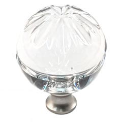Cal Crystal [M1114-US15] Crystal Cabinet Knob - Clear - Globe - Raised Sunburst Etching - Satin Nickel Stem - 1 3/8&quot; Dia.