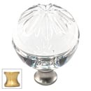 Cal Crystal [M1114-US4] Crystal Cabinet Knob - Clear - Globe - Raised Sunburst Etching - Satin Brass Stem - 1 3/8" Dia.
