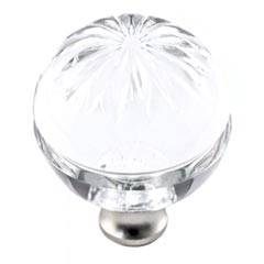 Cal Crystal [M1115-US3] Crystal Cabinet Knob - Clear - Globe - Sunburst Etching - Polished Brass Stem - 1 3/8" Dia.