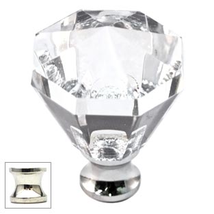 Cal Crystal [M13-32-US14] Crystal Cabinet Knob - Clear - Octagonal - Large - Polished Nickel Stem - 1 1/4" Dia.