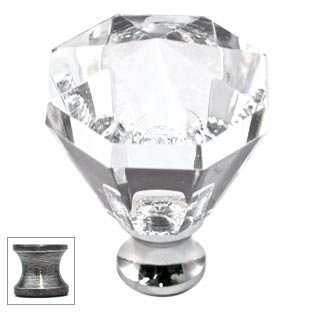 Cal Crystal [M13-32-US15A] Crystal Cabinet Knob - Clear - Octagonal - Large - Pewter Stem - 1 1/4" Dia.