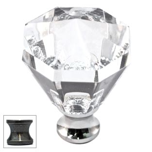 Cal Crystal [M13-32-US5] Crystal Cabinet Knob - Clear - Octagonal - Large - Antique Brass Stem - 1 1/4" Dia.