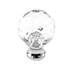 Cal Crystal [M25-US26] Crystal Cabinet Knob - Clear - Cut Globe - Small - Polished Chrome Stem - 1&quot; Dia.