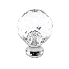 Cal Crystal [M25-US4] Crystal Cabinet Knob - Clear - Cut Globe - Small - Satin Brass Stem - 1&quot; Dia.