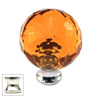 Cal Crystal [M30-AMBER-US14] Crystal Cabinet Knob - Amber - Cut Globe - Medium - Polished Nickel Stem - 1 3/16" Dia.