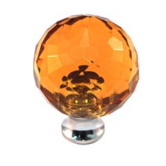 Cal Crystal [M30-AMBER-US4] Crystal Cabinet Knob - Amber - Cut Globe - Medium - Satin Brass Stem - 1 3/16&quot; Dia.