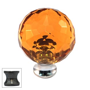 Cal Crystal [M30-AMBER-US5] Crystal Cabinet Knob - Amber - Cut Globe - Medium - Antique Brass Stem - 1 3/16" Dia.