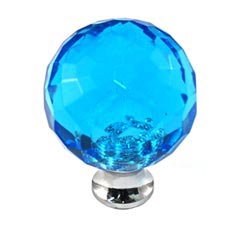 Cal Crystal [M30-AQUA-US26] Crystal Cabinet Knob - Aqua - Cut Globe - Medium - Polished Chrome Stem - 1 3/16&quot; Dia.